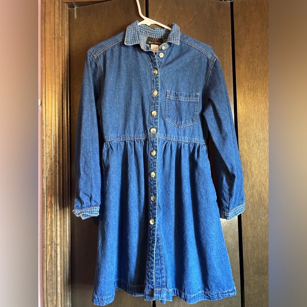 Vintage Denim Dress with Windowpane Collar